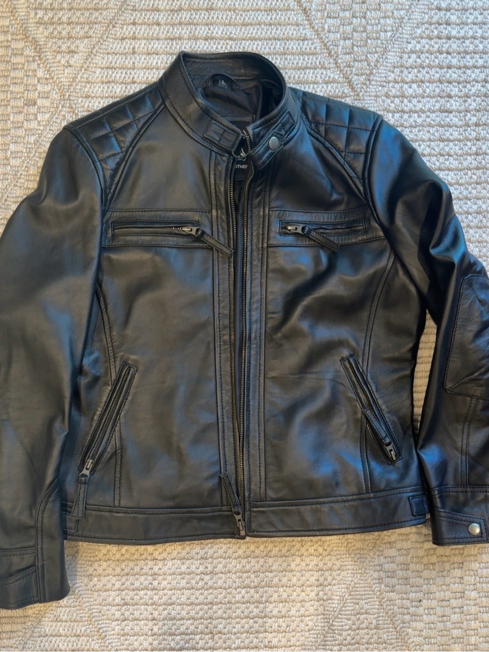 Women’s Black Genuine Leather Moto Biker Jacket Size L